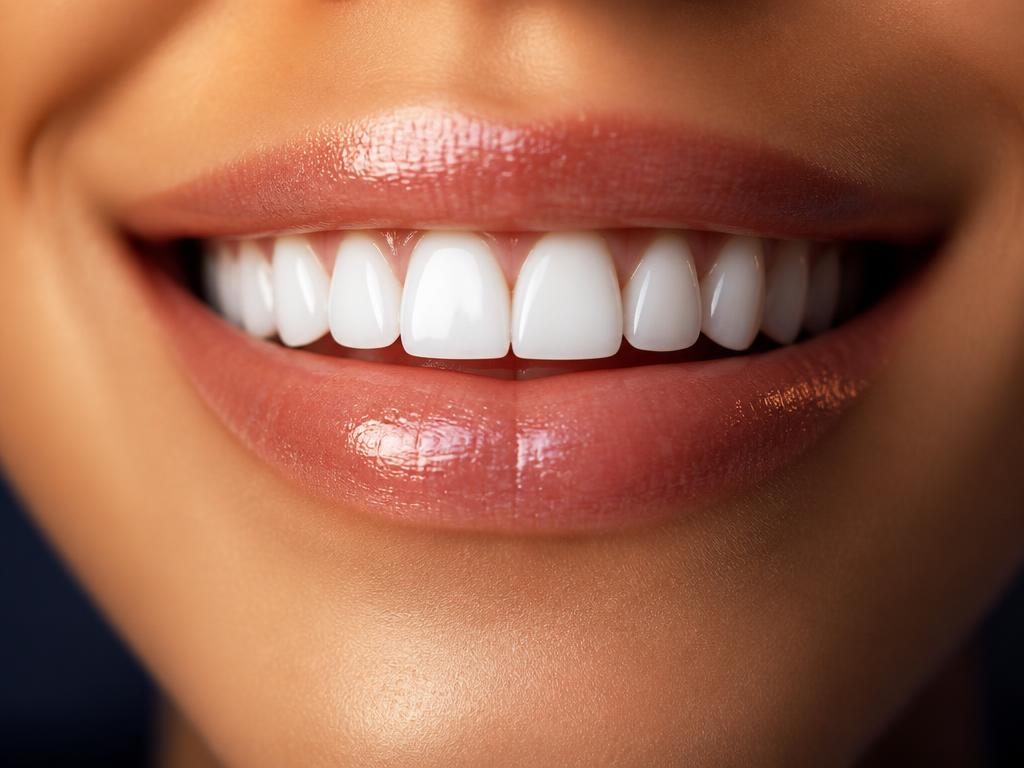Close-up smile after porcelain veneer treatment